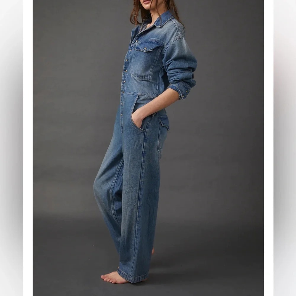 Free People We the Free The Townes Coverall Jumpsuit Size XL Blue One Piece Jean - Picture 2 of 16